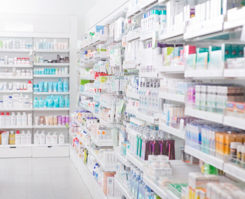 Pharmacy interior with blurred background